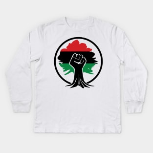 Black Fist, Flag, Rooted, Black Lives Matter, Civil Rights Kids Long Sleeve T-Shirt